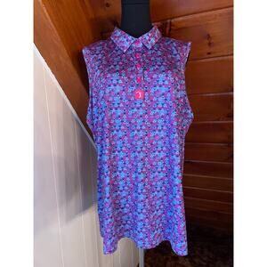 Bogey Bros Whale Tail Print Purple Multicolor Women Golf Polo Button Up sz XXL